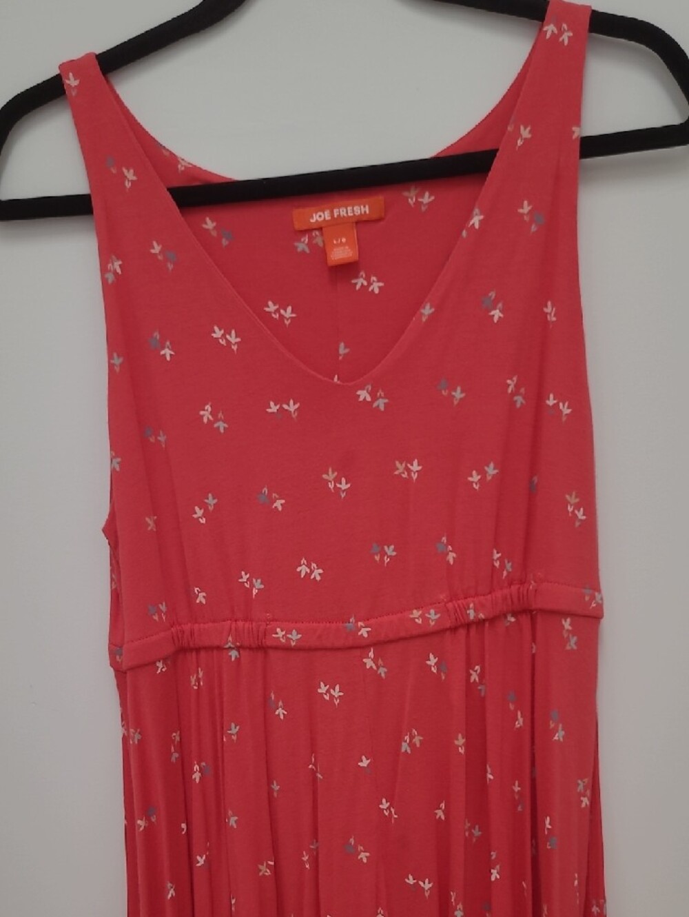 Joe Fresh Coral Pink Sleeveless Floral Handkerchief Hem Dress - Picture 3 of 6